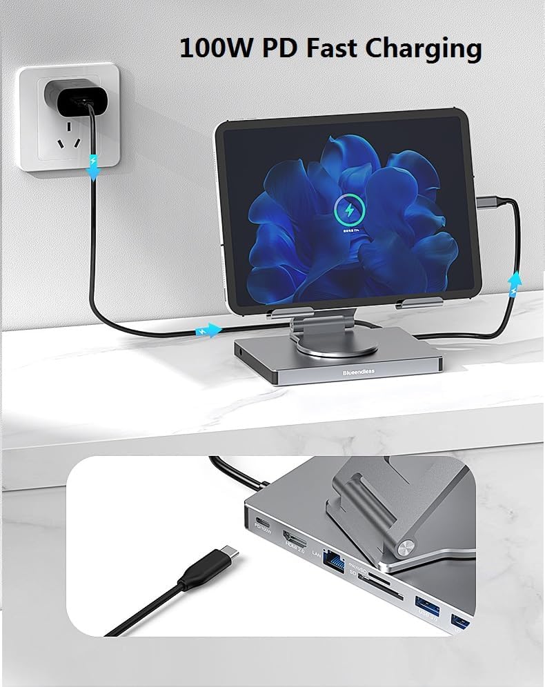 9 in 1 Type - c Hub USB Docking Station Laptop Stand Multiport 3.0 TF Card Slot 4k60hz HDMI - QGeeM