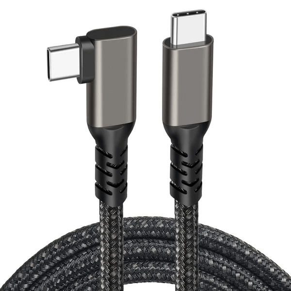 90 Degree USB C to USB C Cable 240W, Nylon USB2.0 Cable, 480Mbps Data Transfer, 5A Fast Charging USB C Cables for iPhone 15 Series, Samsung Galaxy S23, MacBook Air/Pro - QGeeM