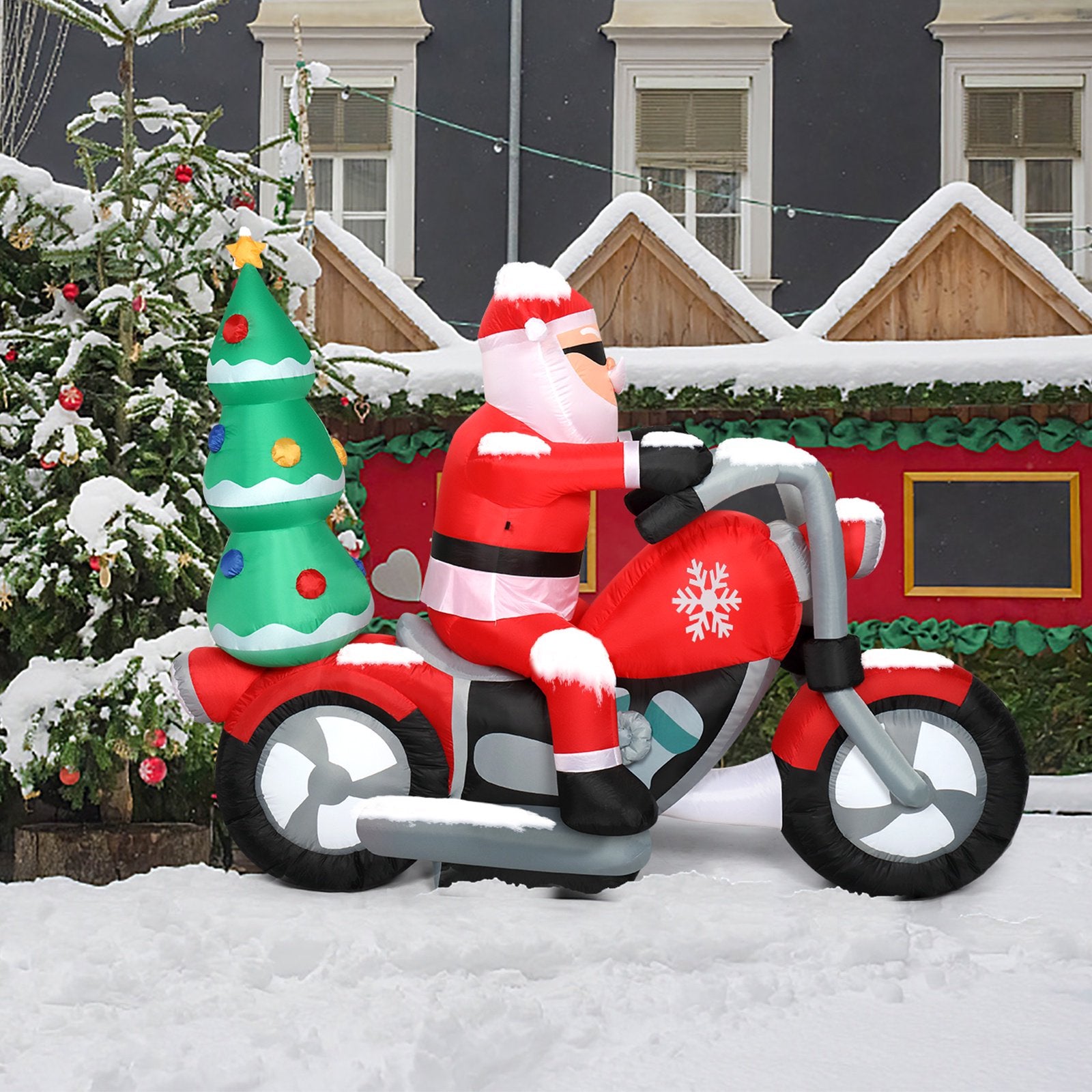 7.55 FT Long Christmas Inflatables Santa Claus Riding a Motorcycle with Tree, Outdoor Blow Up Santa Christmas Inflatables with 7 Bright White LED Lights, Indoor Outdoor Yard Lawn Party Décor