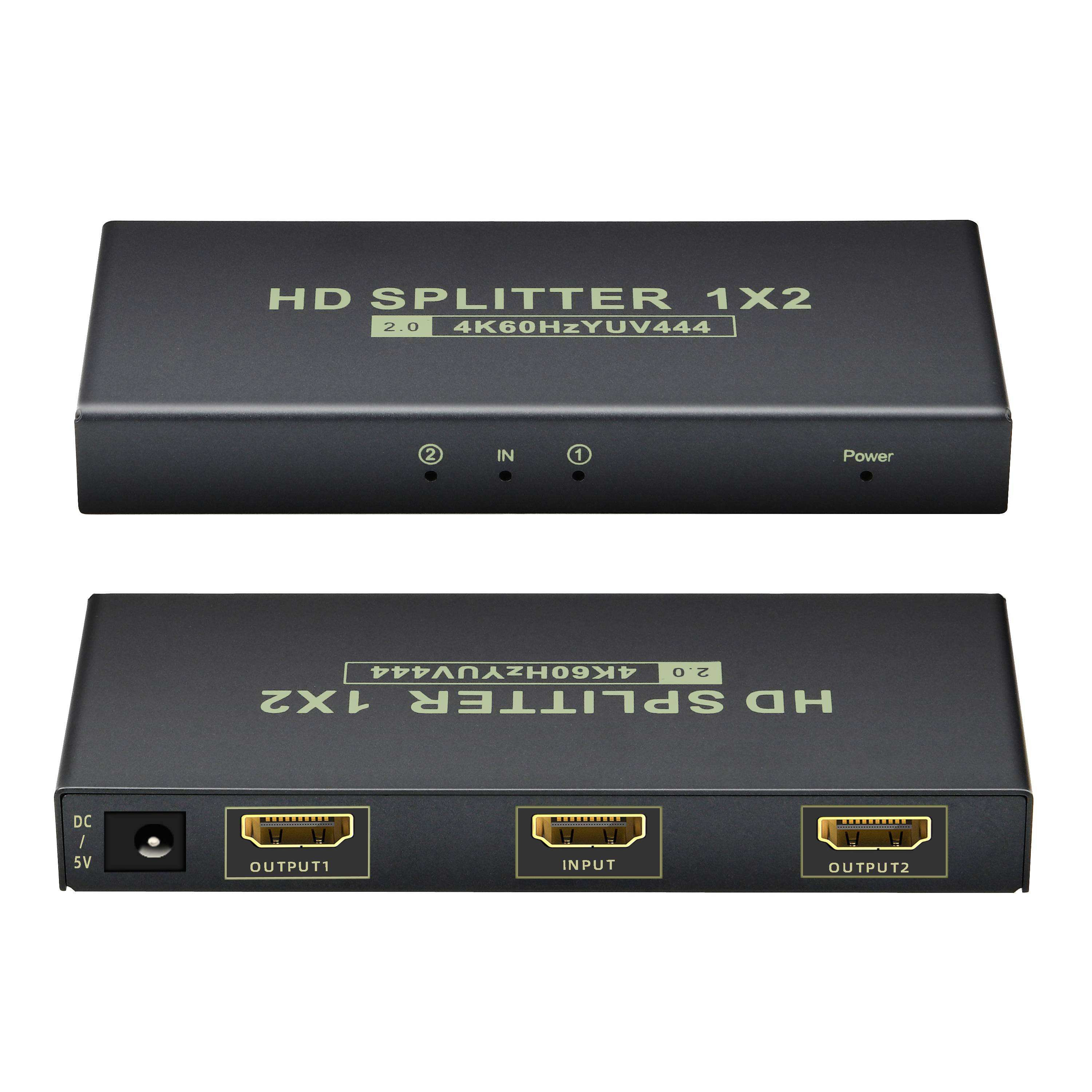 HDMI Splitter 1 in 2 Out,up to 4K @ 60Hz YUV444,Multi Resolution Output,HDMI 2.0& HDCP 2.2,EDID Control,3D CEC Support,18 Gbps, Easy Plug and Play,0℃ to +40℃
