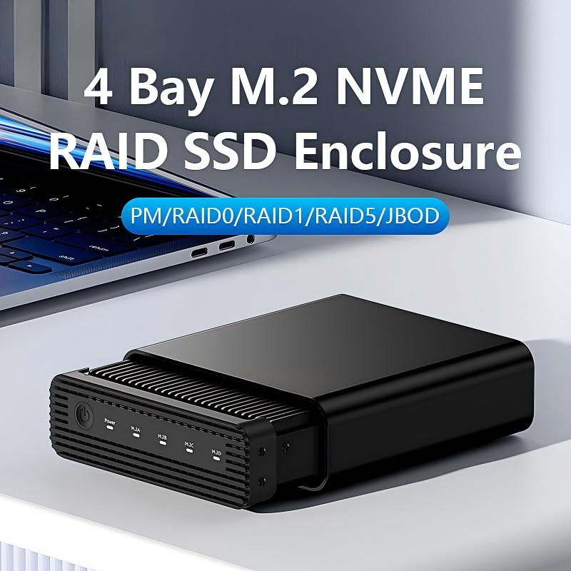 Aluminum M2 4-Bay USB4 External NVME SSD Enclosure M.2 NVME 4 Bay 40Gbps M.2 NVME RAID SSD Enclosure Case with Cooling Fan (RAID Function)-DB2804U4