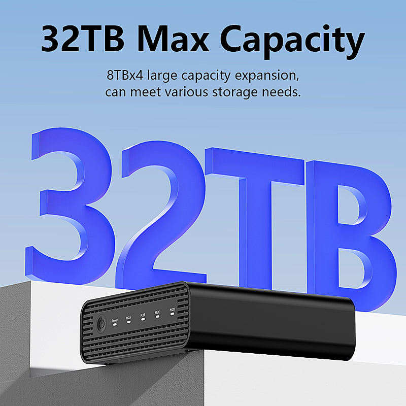 Aluminum M2 4-Bay USB4 External NVME SSD Enclosure M.2 NVME 4 Bay 40Gbps M.2 NVME RAID SSD Enclosure Case with Cooling Fan (RAID Function)-DB2804U4