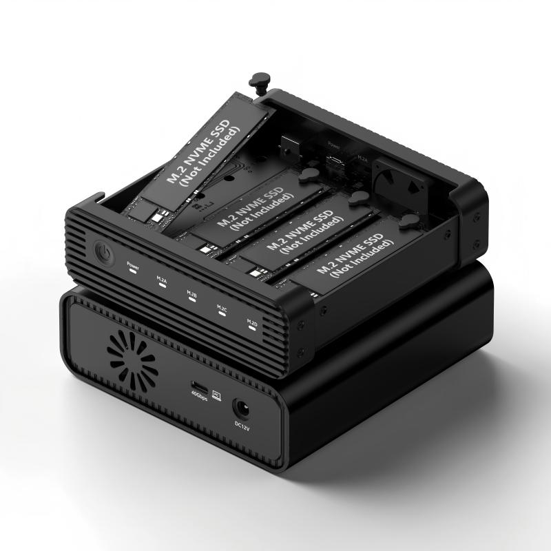 Aluminum M2 4-Bay USB4 External NVME SSD Enclosure M.2 NVME 4 Bay 40Gbps M.2 NVME RAID SSD Enclosure Case with Cooling Fan (RAID Function)-DB2804U4