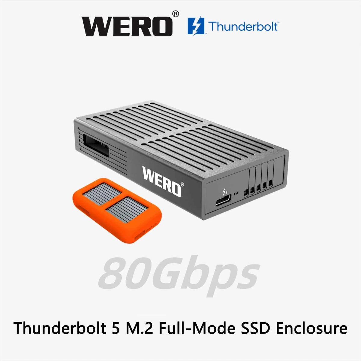 WREO Thunderbolt 5 80Gbps M.2 Full-Mode SSD Enclosure（External Cable）（1XM2-V80）