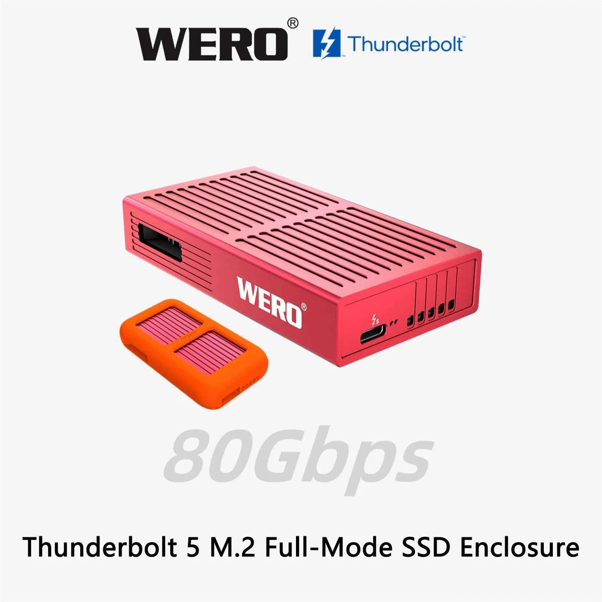 WREO Thunderbolt 5 80Gbps M.2 Full-Mode SSD Enclosure（External Cable）（1XM2-V80）