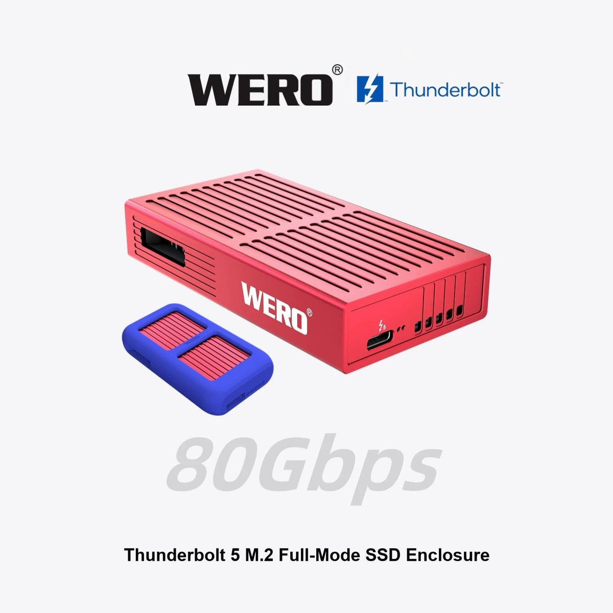 WREO Thunderbolt 5 80Gbps M.2 Full-Mode SSD Enclosure（External Cable）（1XM2-V80）