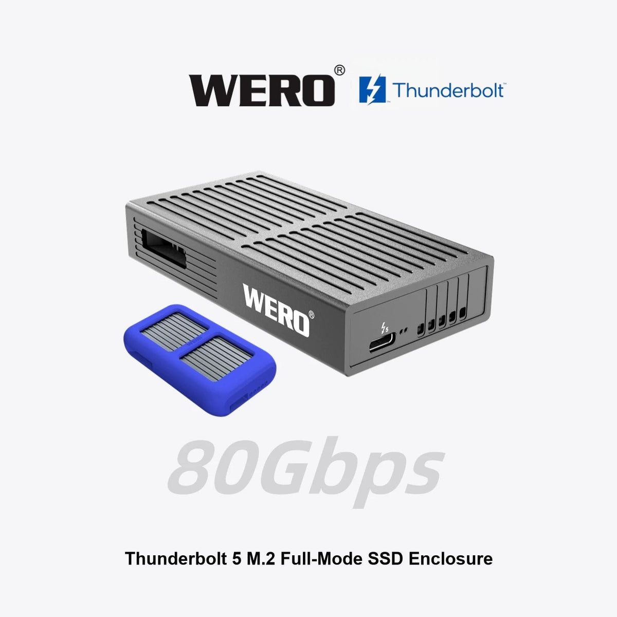 WREO Thunderbolt 5 80Gbps M.2 Full-Mode SSD Enclosure（External Cable）（1XM2-V80）