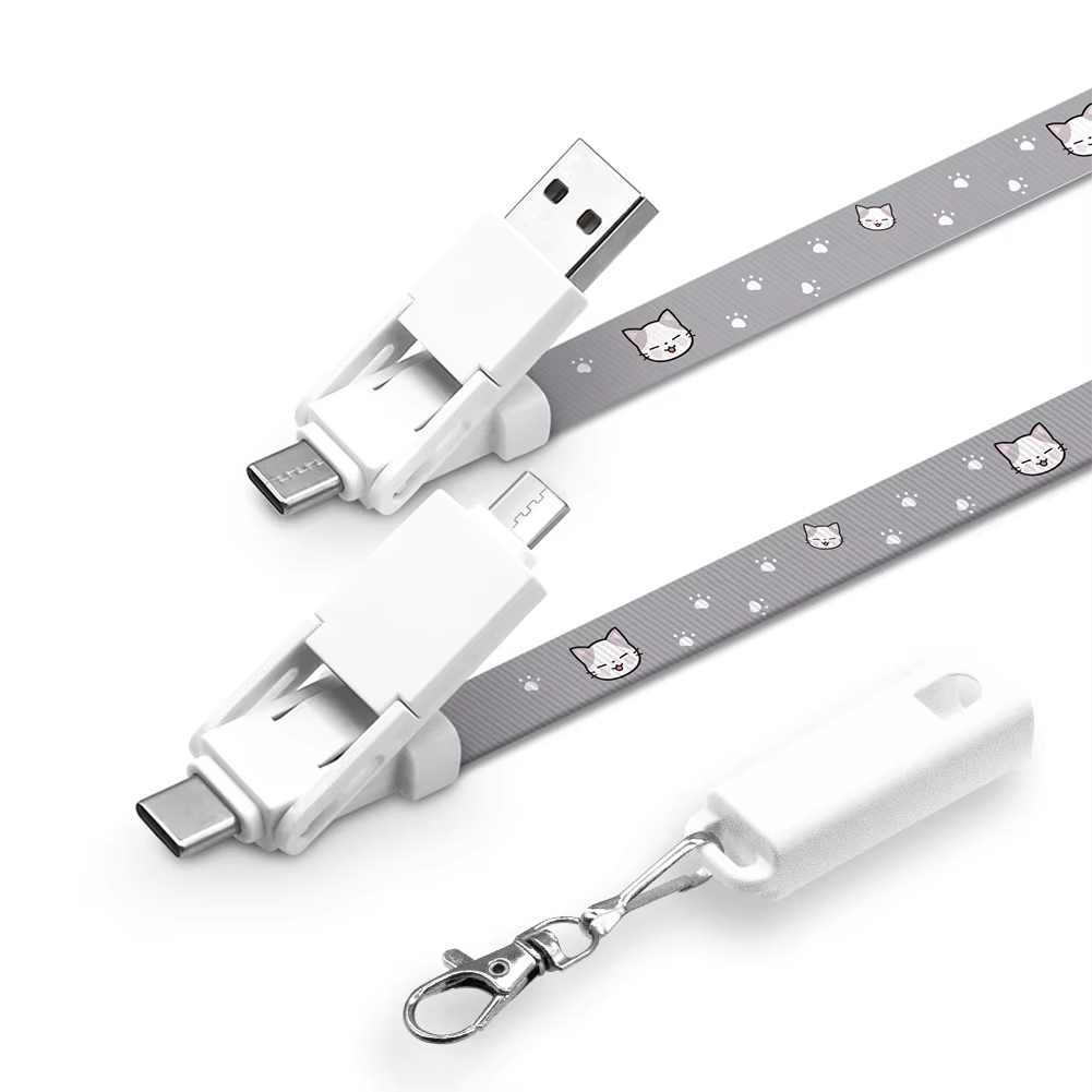 6-in-1 Fast Charging Lanyard Cable | 60W PD 3A Type-C to USB-C/Micro/Lightning | 90cm Multi-Device Charger for Huawei/iPhone/Samsung