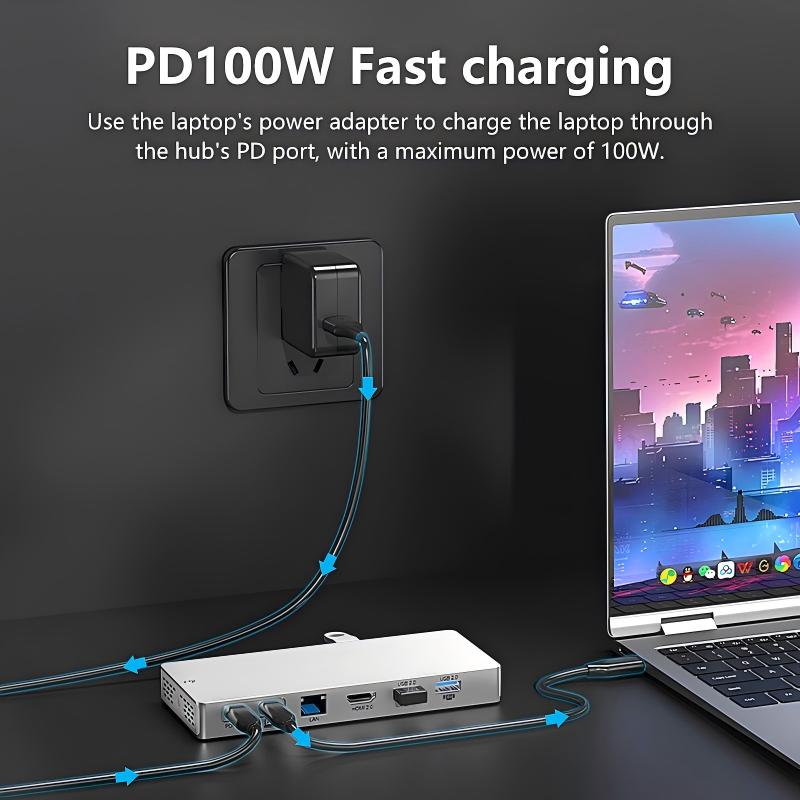 14 in 1 Type C Hub Docking Station with 4K 60Hz HDMI  1000M RJ45 Adapter 10Gbps USB 3.2 Hub SD TF Reader 3.5mm Audio PD100W Compatible with Laptop-HC1406