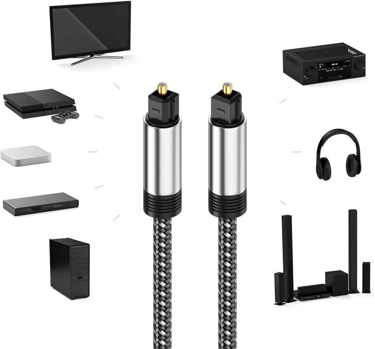 Optical Audio Cable , Toslink Digital Fiber Optic Cable, Nylon Braided S/PDIF Audio Cord for Soundbar, Home Cinema, Stereo, TV, Xbox One/PS4