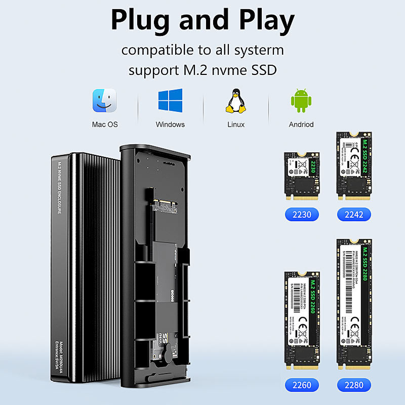 40Gbps M.2 NVMe Enclosure With Cooling Fan for MacBook, Aluminum SSD Support 2280/2260/2242/2230 Compatible With Thunderbolt 3/4/USB4/3.2/3.1--M280U4A