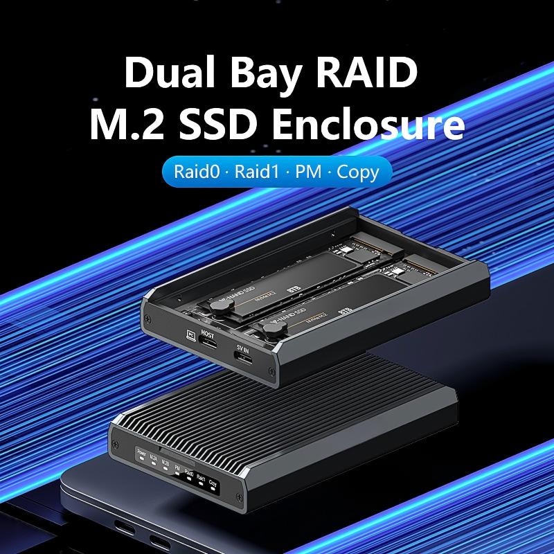 20Gbps M2 NVME SATA Array SSD Enclosure External RAID SATA NVME M.2 SSD Enclosure for NVME SATA M.2 2230 2242 2260 2280 SSDs Support System:Windows/Linux/Mac OS/Android-DB280A3