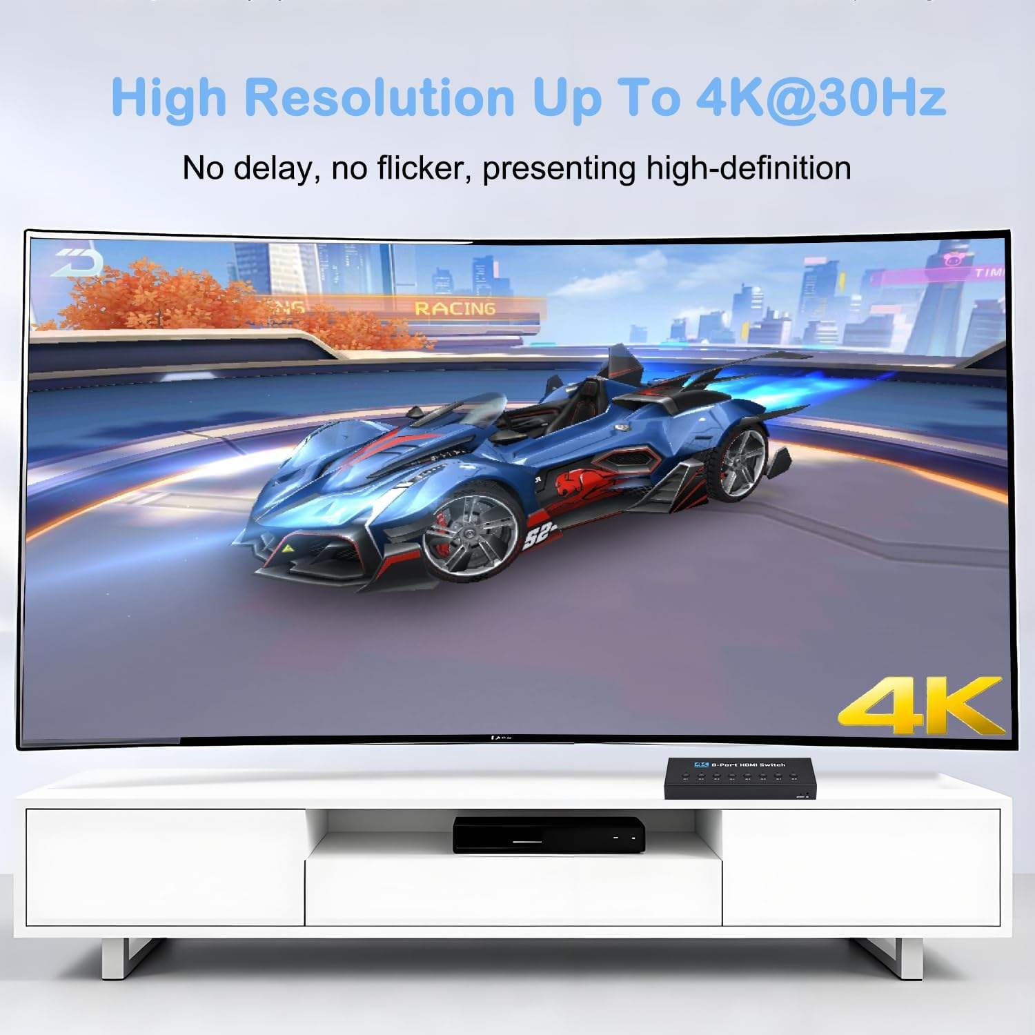HDMI 1.4 Switch, 4K@30Hz HDMI Switcher 8 in 1 Out with IR Remote, 8 Port HDMI Selector Box Support HDMI 1.4, suitable for computers, notebooks, HD-DVD, SKY-STB, PS3/4/5, Xbox 360 and other devices-EX48-A-0-BK(OZQ8-1)