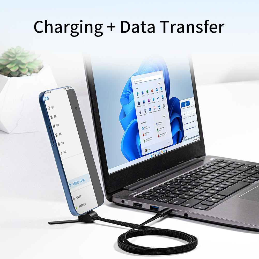 2-in-1 3A 60W PD USB Phone Stand Fast Charging Data Nylon Cable Type C for Tablets and Phone