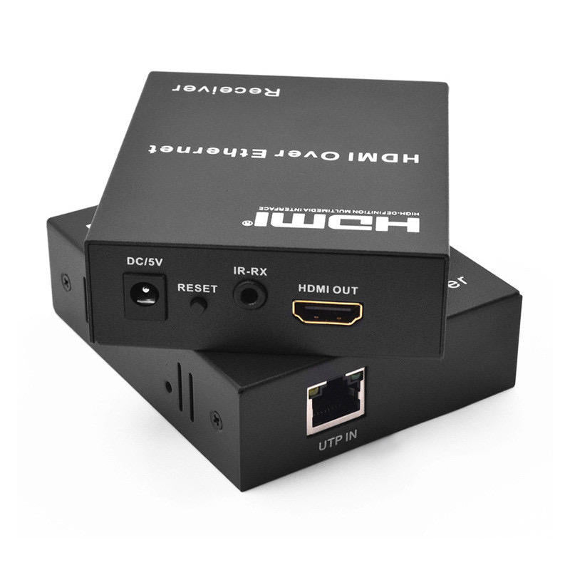 HDMI Extender Over Cat5e/6 Uncompressed Full HD 1080p 60Hz HDMI Over Ethernet Cable Up to 393.7Ft, HDMI IP Extender Support IR Remote Control and HDMI Loop Out-EX02-A-120-BK