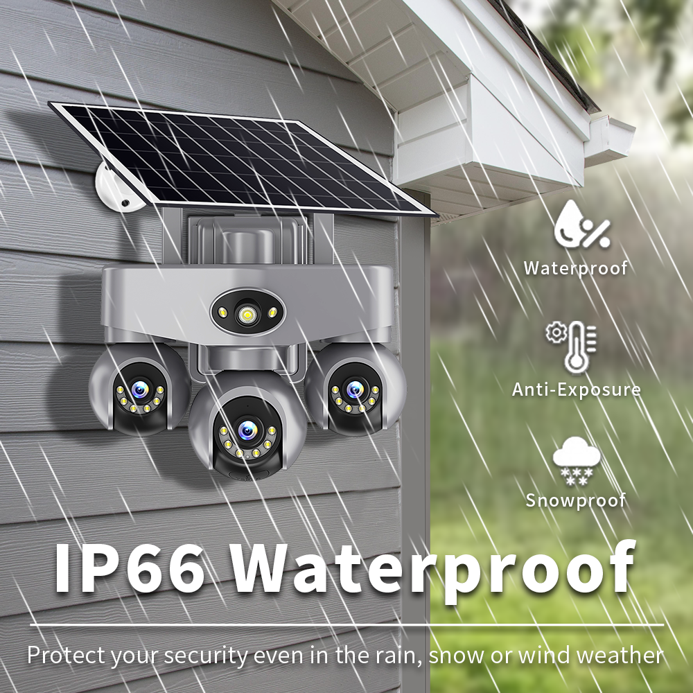 AOV 6MP 3 Lens PTZ AI Solar Powered CCTV Camera - 360° Outdoor WiFi Security Camera with 2-Way Audio, Motion Detection, and Solar Panel for Continuous Surveillance