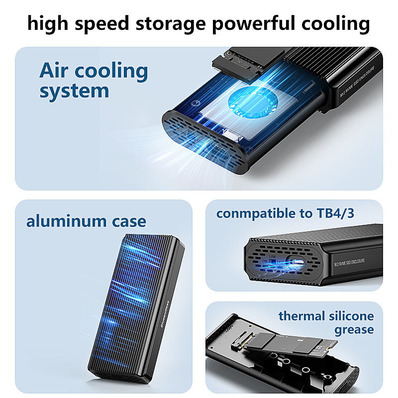 40Gbps M.2 NVMe Enclosure With Cooling Fan for MacBook, Aluminum SSD Support 2280/2260/2242/2230 Compatible With Thunderbolt 3/4/USB4/3.2/3.1--M280U4A