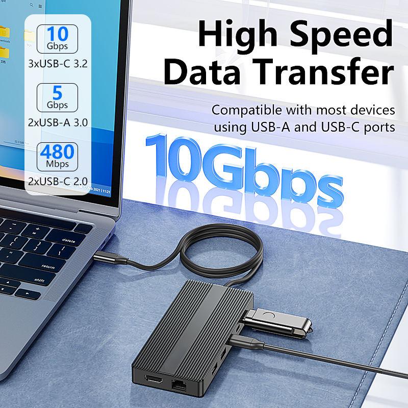 USB C Hub Docking Station Dual Monitor 2*HDMI 4K@60HZ,13 in 1 Laptop Docking Station 2 Monitor with 3*USB C(10Gbps) ,2*USB A(5Ggbps)1*USB-A(480Mbps)，Ethernet(1000M ),PD 100W,SD/TF3.0 for Dell/HP/Lenovo