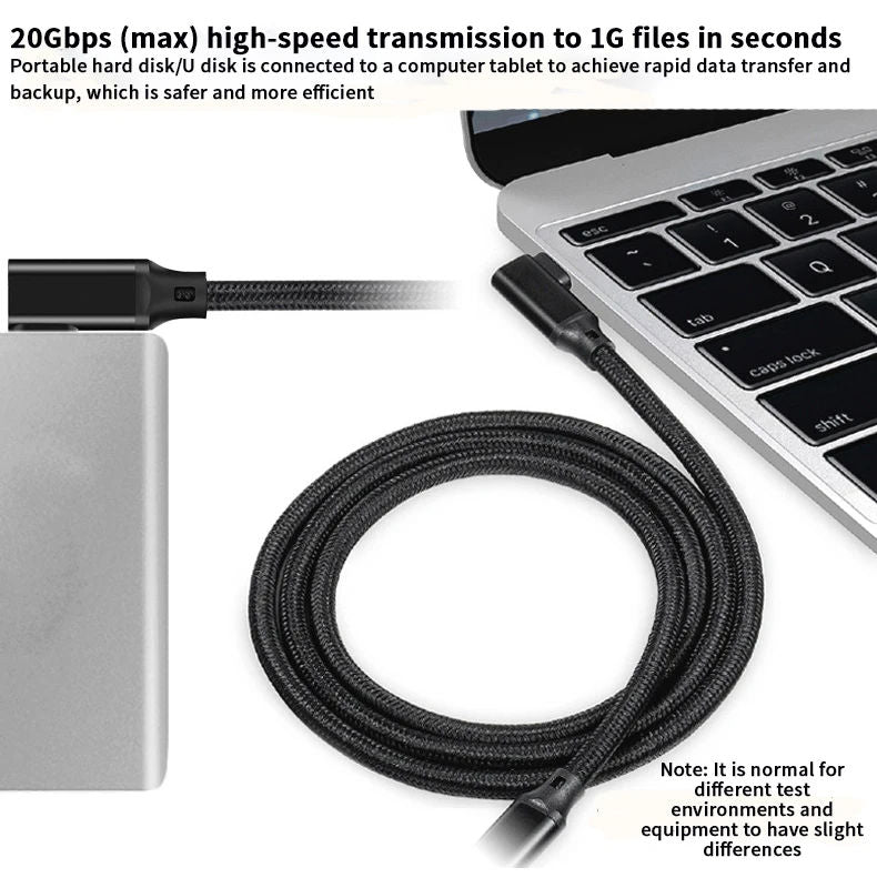 90 Degree Right Angled USB-C to USB-C VR Cable, 20Gbps Data Transfer,PD100W Fast Cahrging, 4K@60Hz Video Output for smartphones, laptops, and cameras--CC0030-F-0.2-BK
