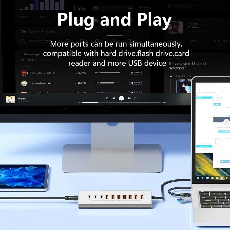 7-in-1 USB-C Hub – 10Gbps USB 3.2 Gen 2, Aluminum, USB Cap, 1m Cable, Hot-Swap, Plug & Play, Over-Voltage & Over-Current Protection, for Laptop, PC, MacBook, Lunar Silver