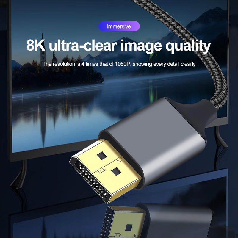 DisplayPort 1.4 to HDMI 2.1 Braided adapter, 48Gbps, 8K@ 60Hz/4K@144Hz/2K@240Hz, Dolby&eARC/HDR10/HLG/DSC1.2/VRR/ALLM/QFT, EMI/RFI Adapter or PS5 PC --AV74