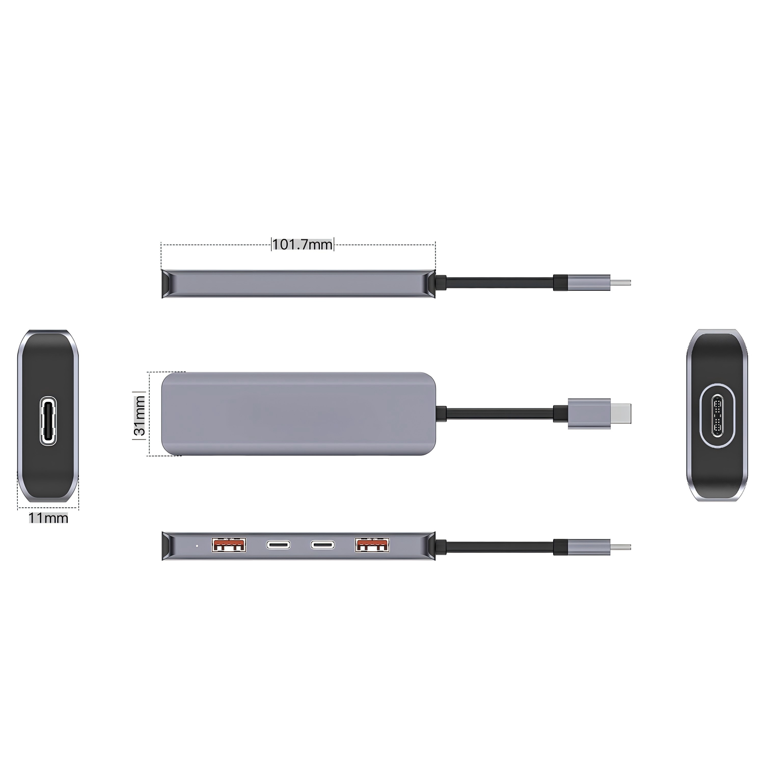QGeeM USB C Hub 5-in-1 Docking Station 10Gbps USB3.2Gen2 with 100W PD Flash Charging USB-A+USB-C for Laptop MacBook Pro/Air