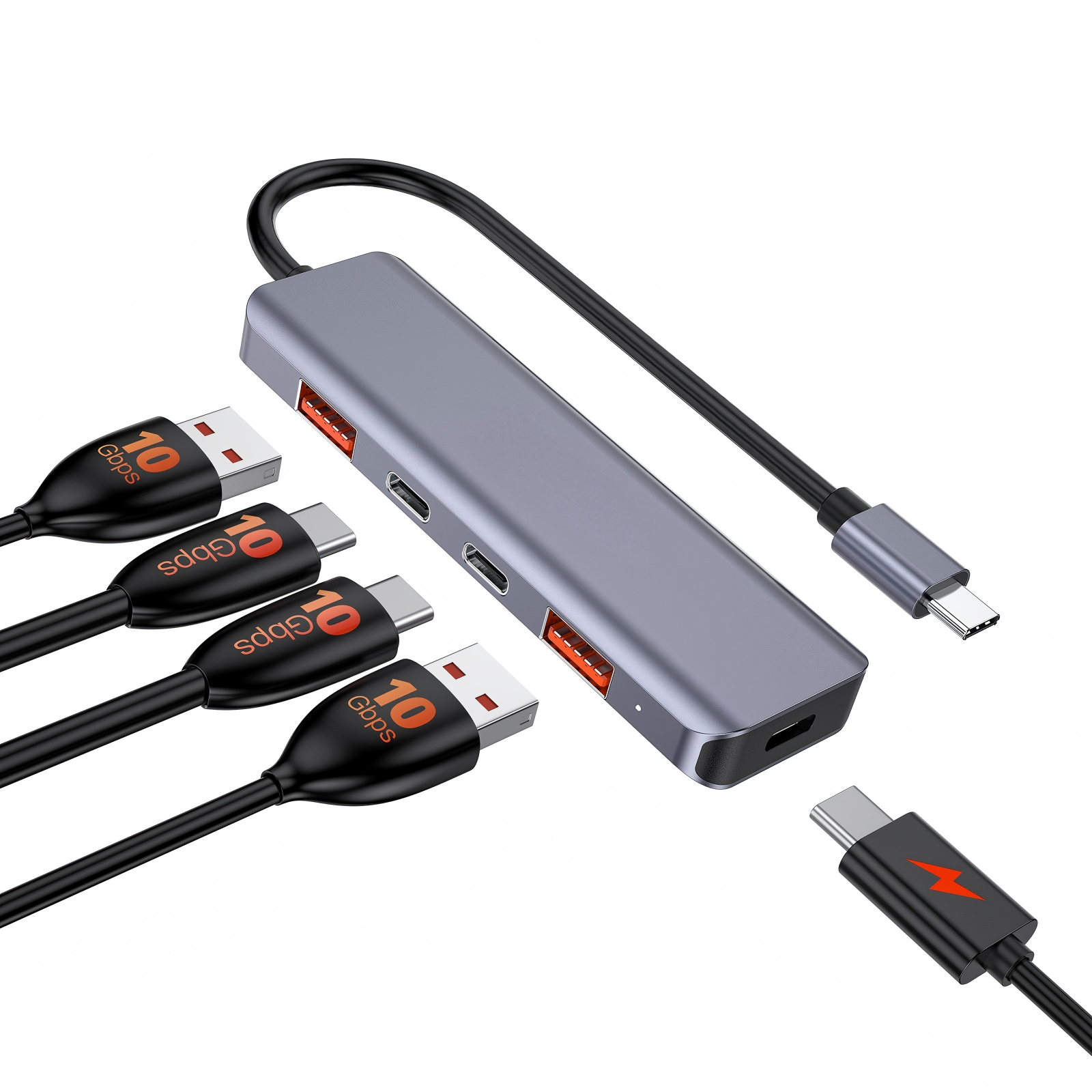 QGeeM USB C Hub 5-in-1 Docking Station 10Gbps USB3.2Gen2 with 100W PD Flash Charging USB-A+USB-C for Laptop MacBook Pro/Air