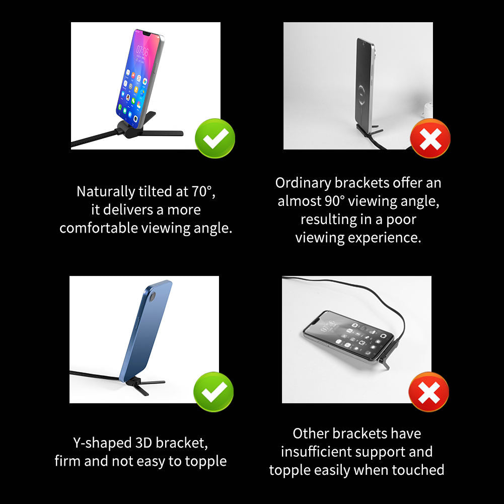 2-in-1 3A 60W PD USB Phone Stand Fast Charging Data Nylon Cable Type C for Tablets and Phone