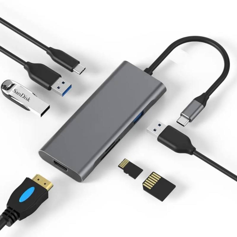 7 In 1 USB C Multifunction Docking Station Hub (USB 3.0x3+PD Port+SD Card+TF Card+HDMI 4K)with HDTV PD USB C Adapter Dock Station for Macbook Pro
