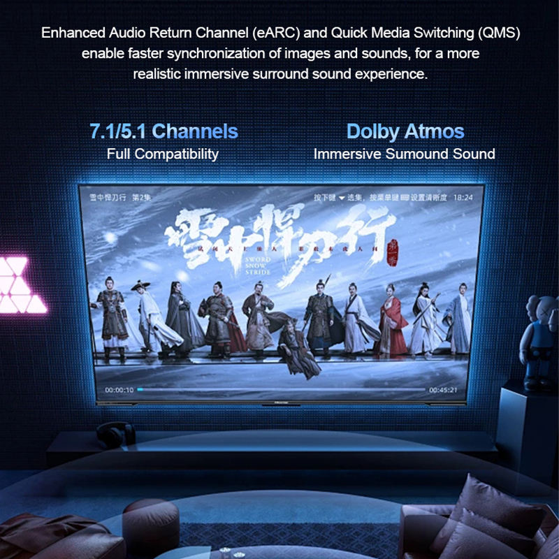 16K@60Hz HDMI 2.2 Cable ,96Gbps Ultra High Speed HDMI Cord, 16K@60Hz 8K@120Hz 4K@480Hz, eARC, Dynamic HDR, DTS:X, HDCP 2.2&2.3 for Roku TV, PS5, Blu-ray Player, Projector
