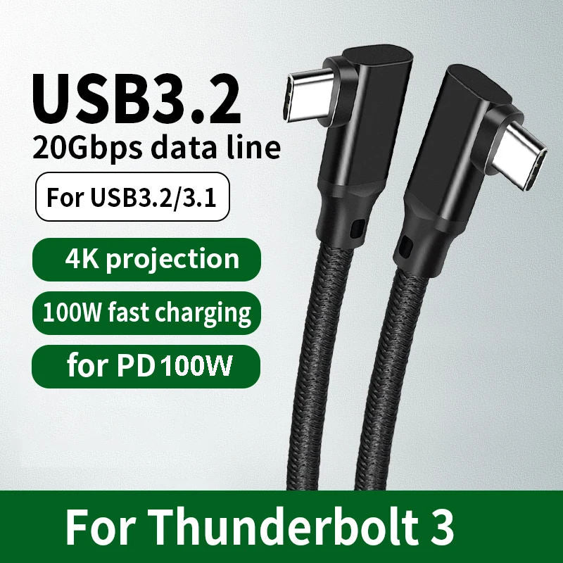 90 Degree Right Angled USB-C to USB-C VR Cable, 20Gbps Data Transfer,PD100W Fast Cahrging, 4K@60Hz Video Output for smartphones, laptops, and cameras--CC0030-F-0.2-BK
