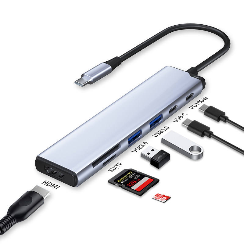 USB C 4K HDMI Hub, 7 in 1 USB C Adapter with HDMI, USB C, USB 3.0, 100W PD, SD/TF Card Reader, USB C Docking Station Compatible with Thunderbolt 3, MacBook Pro/Air, Windows-UH07-100(X067)