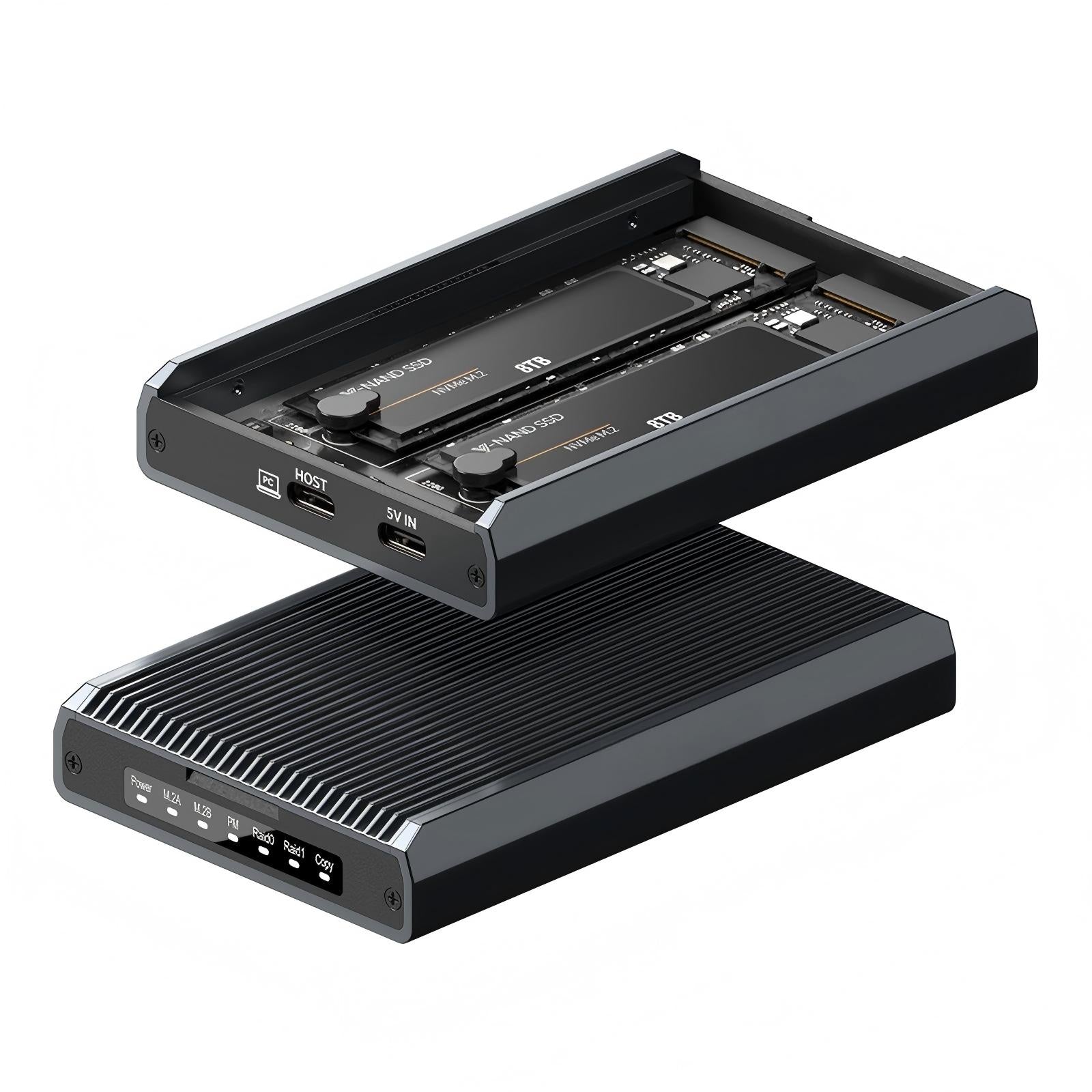 20Gbps M2 NVME SATA Array SSD Enclosure External RAID SATA NVME M.2 SSD Enclosure for NVME SATA M.2 2230 2242 2260 2280 SSDs Support System:Windows/Linux/Mac OS/Android-DB280A3