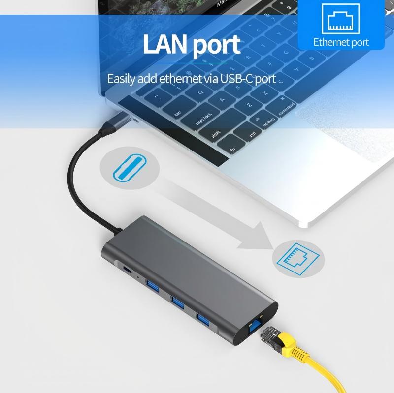 USB-C 9 in 1 USB C Hub Adapter Docking Station, 1000Mbps Ethernet LAN Port, 3.5mm Aux,3X USB 3.0, TF+SD Card Reader Compatible with Laptops Tablets and USB C Devices