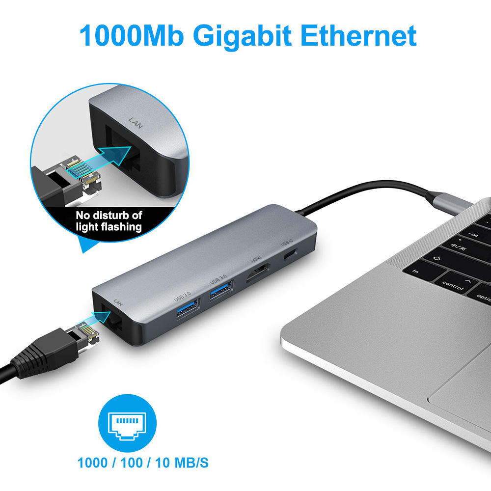 QGeeM 6-IN-1 USB-C Hub HDMI4K60Hz 1000M, USB3.2 10GBps PD100W Fast-Charging Applicable to MacBook iPhone-UH06-23-A