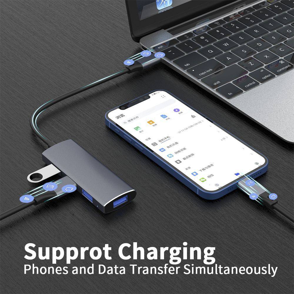 USB Hub 4-Port USB Hub Ultra-Slim Data USB Splitter Portable Aluminium Alloy Mini USB Hub Extensions Applicable for Laptop, MacBook, Mac Mini/Pro, Surface, Notebook PC, PS4, Flash Drive, Mobile HDD-UH04-4