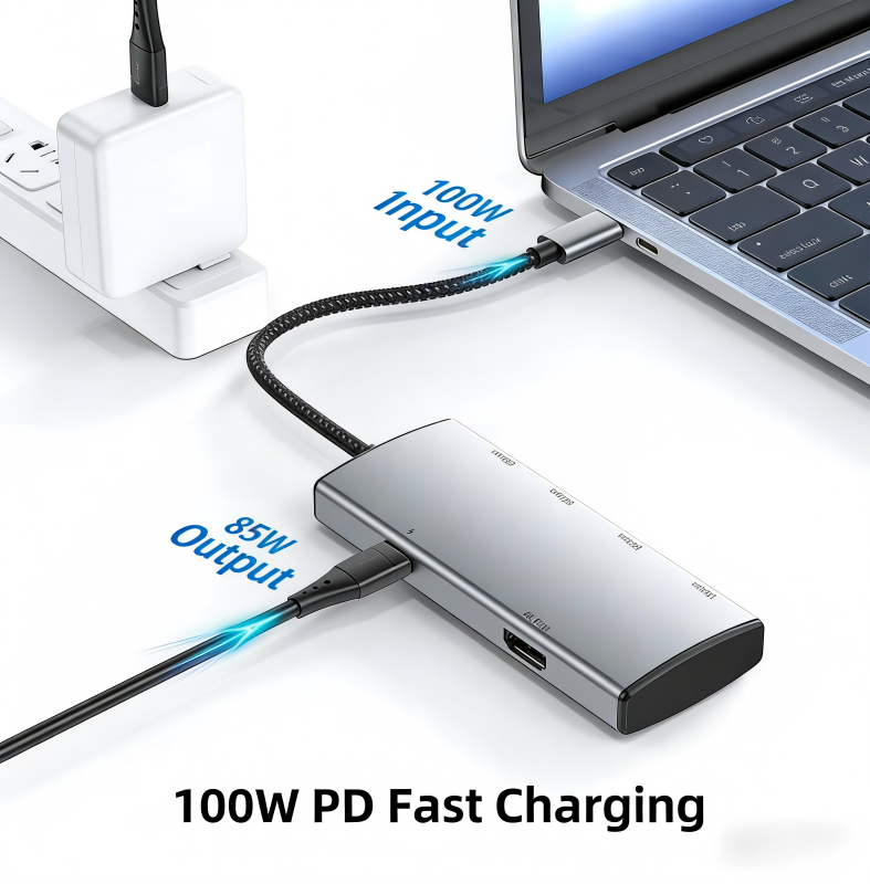 Type-C 6 in 1 Hub HDMI 4K60Hz Adapter, USB 3.1 Hub Splitter PD100W Fast Charging 5GB Data Transmission Plug & Play, Compatible with MacBook, iMac, Laptop, iPad, PC-UH06-6A