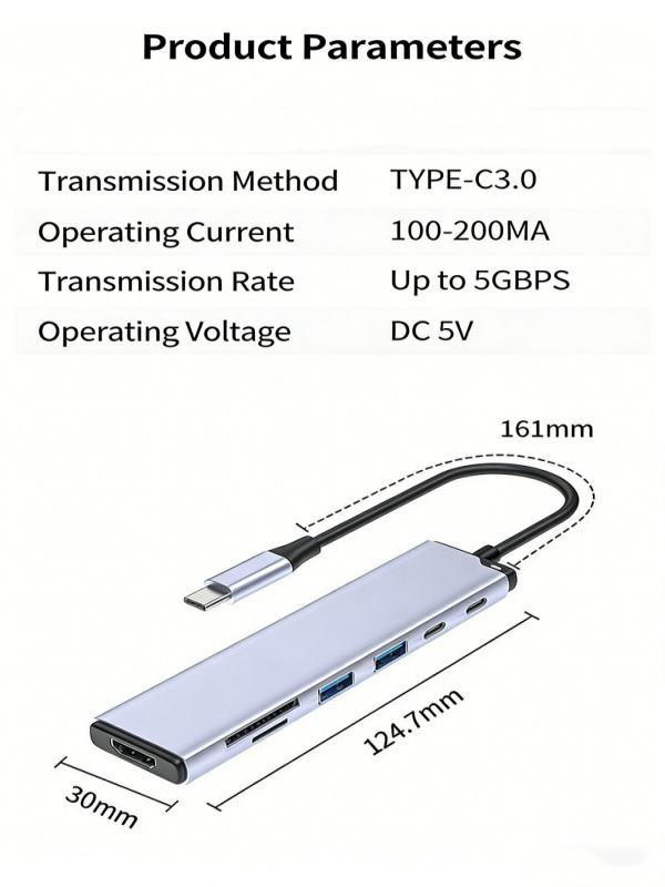 USB C 4K HDMI Hub, 7 in 1 USB C Adapter with HDMI, USB C, USB 3.0, 100W PD, SD/TF Card Reader, USB C Docking Station Compatible with Thunderbolt 3, MacBook Pro/Air, Windows-UH07-100(X067)