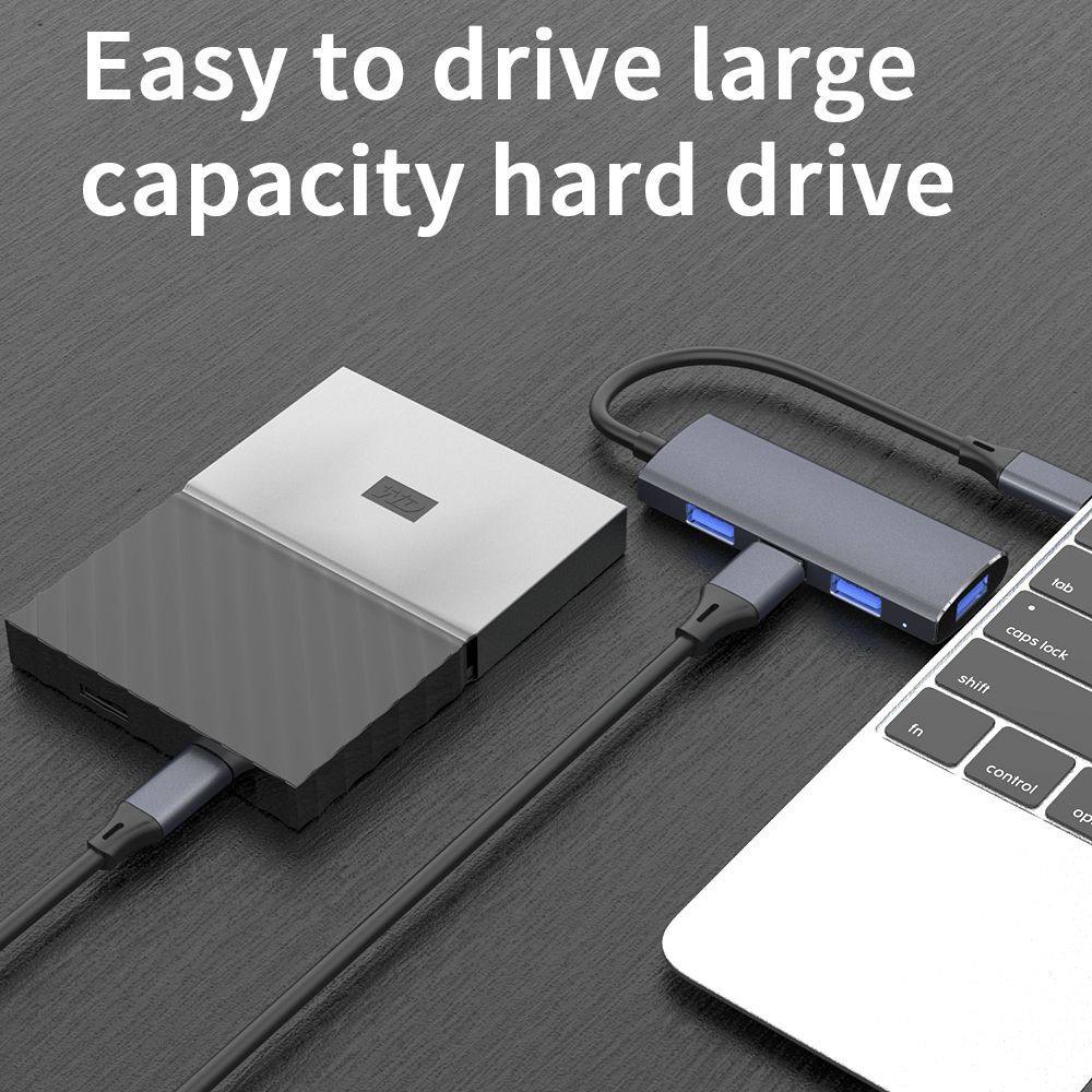 USB Hub 4-Port USB Hub Ultra-Slim Data USB Splitter Portable Aluminium Alloy Mini USB Hub Extensions Applicable for Laptop, MacBook, Mac Mini/Pro, Surface, Notebook PC, PS4, Flash Drive, Mobile HDD-UH04-4