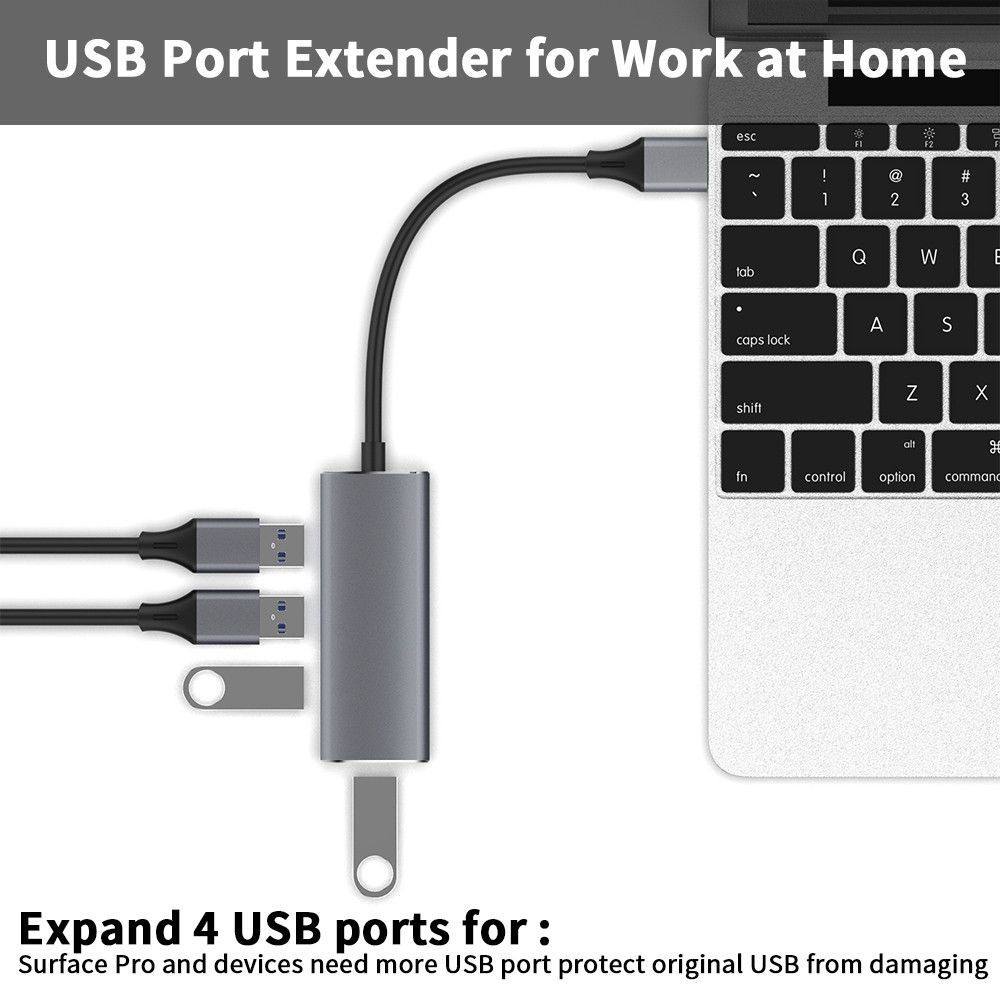 USB Hub 4-Port USB Hub Ultra-Slim Data USB Splitter Portable Aluminium Alloy Mini USB Hub Extensions Applicable for Laptop, MacBook, Mac Mini/Pro, Surface, Notebook PC, PS4, Flash Drive, Mobile HDD-UH04-4