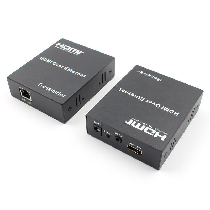 HDMI Extender Over Cat5e/6 Uncompressed Full HD 1080p 60Hz HDMI Over Ethernet Cable Up to 393.7Ft, HDMI IP Extender Support IR Remote Control and HDMI Loop Out-EX02-A-120-BK