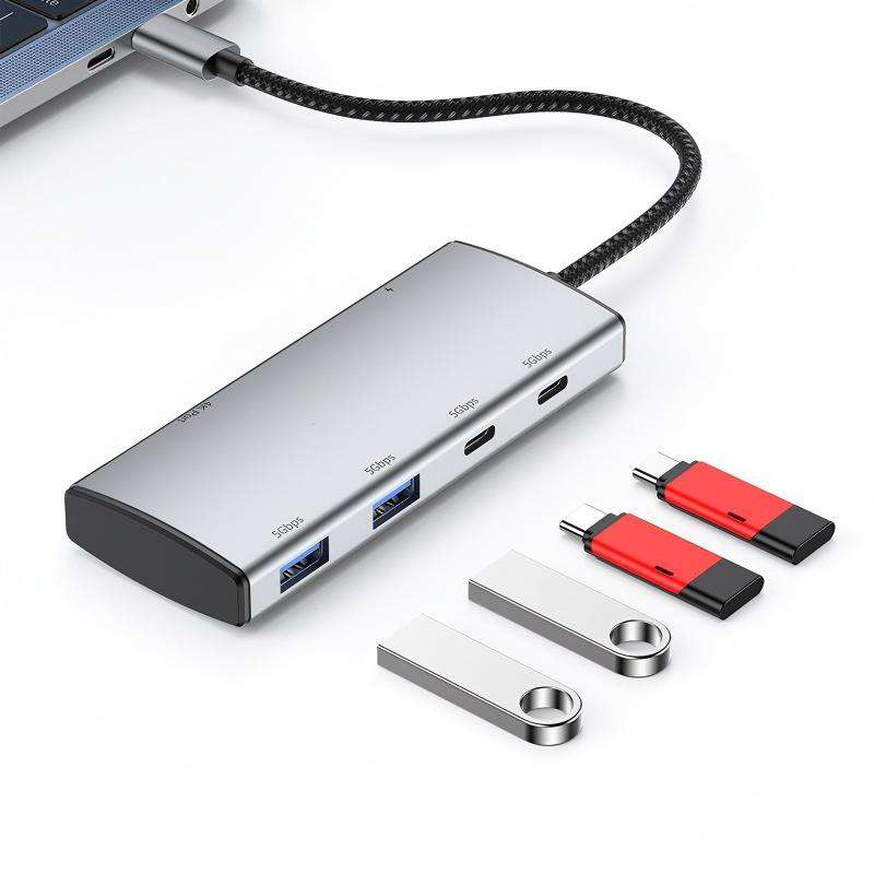 Type-C 6 in 1 Hub HDMI 4K60Hz Adapter, USB 3.1 Hub Splitter PD100W Fast Charging 5GB Data Transmission Plug & Play, Compatible with MacBook, iMac, Laptop, iPad, PC-UH06-6A