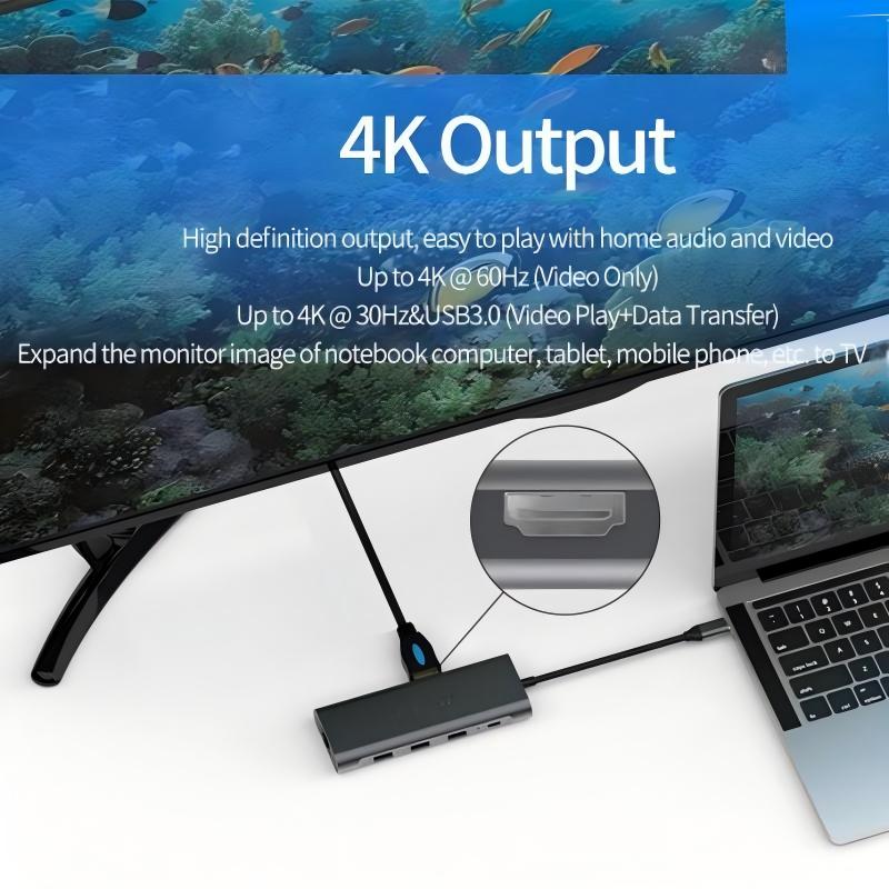 USB-C 9 in 1 USB C Hub Adapter Docking Station, 1000Mbps Ethernet LAN Port, 3.5mm Aux,3X USB 3.0, TF+SD Card Reader Compatible with Laptops Tablets and USB C Devices