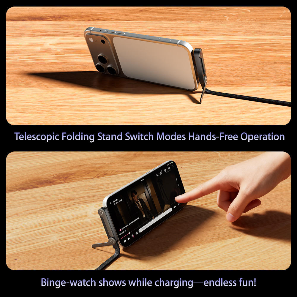 Invisible Holder Charger Cable with Stand,Type-C to Type-C,240W PD Fast Charging Cable with 360° Adjustable Metal Stand for Phone Gaming, Video Calls, and Car Travel-CC0091-A-1.5-BK-V1-S1