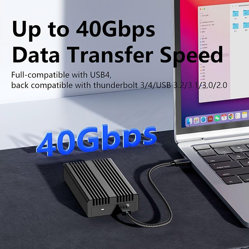 M.2 NVMe Enclosure 40Gbps With Cooling Fan for MacBook, Aluminum SSD Support 2280/2260/2242/2230 Compatible With Thunderbolt 3/4/USB4/3.2/3.1--M280U4F-Black