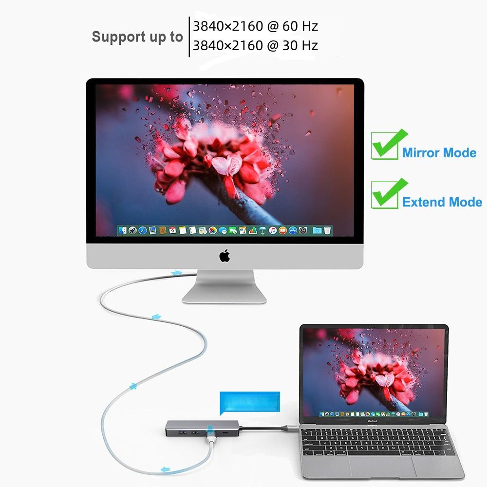 QGeeM 6-in-1 USB C Hub PD100W 4K60Hz HDMI USB3.2 10Gbps Data Transfer PD 100W Fast-Charging Portable Adapter-UH06-22-A