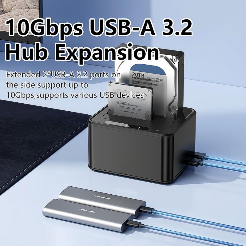 External Hard Drive Docking Station, Hard Drive Dock for 2.5 and 3.5 inch SATA HDD SSD, HDD Docking Station with Dual Bay, USB 3.0 Hard Drive Reader-HD07S
