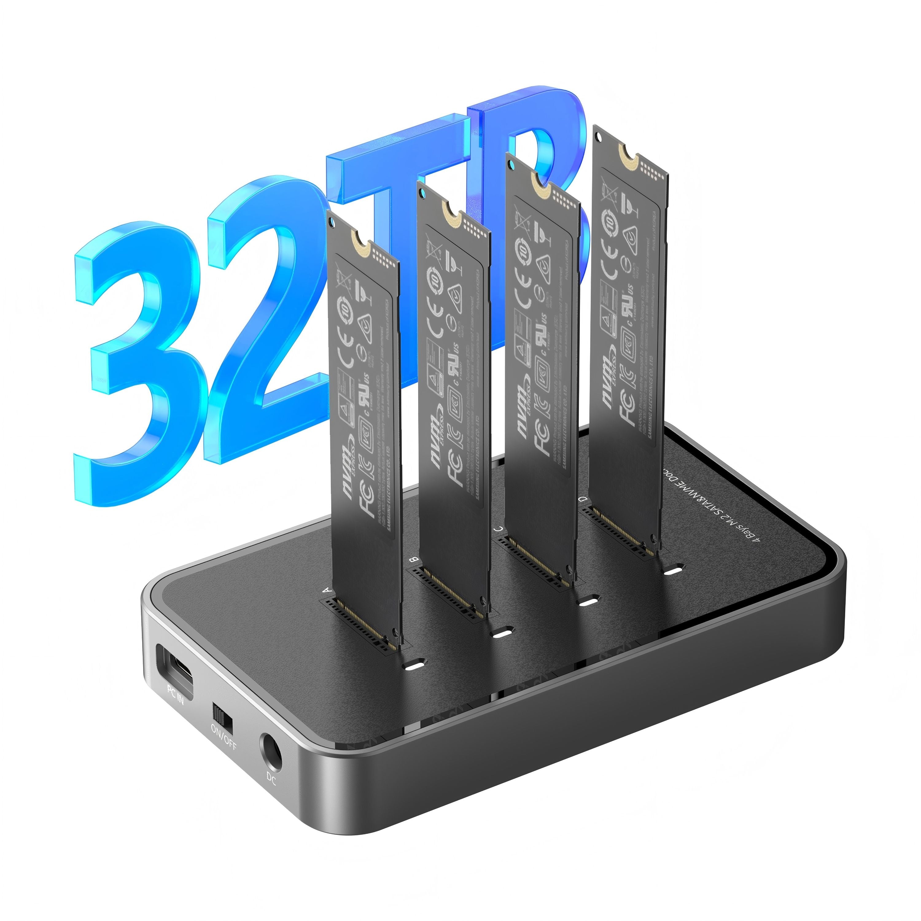 4-Bay M.2 NVME SATA SSD Enclosure Tool-Free, Up to 32TB, USB 3.2 Gen 2 10Gbps External Hard Drive Docking Station  for M.2 NVMe PCIe (M Key, B+M Key) and SATA NGFF (B+M Key)--ST32-A-0-BK-V1-S1(DB2804SNA)