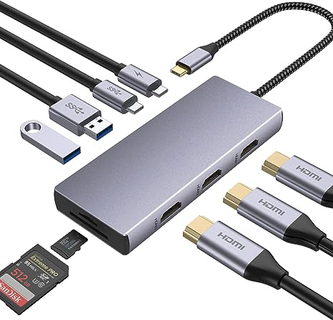 USB-C Docking Station, 9-in-1 Multiport Adapter with Dual 4K@30Hz HDMI, VGA 1080P@60Hz, 3x USB 3.0, 100W PD Charging, SD/TF 2.0 Card Reader for Laptops