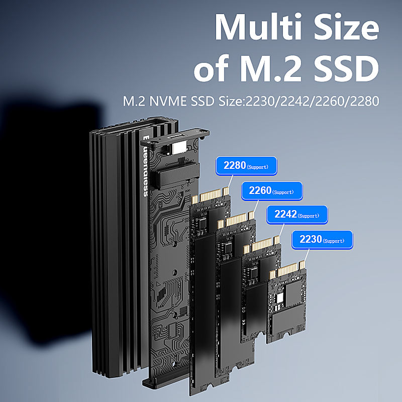 20Gbps USB3.2 Gen2x2 Tool-Free Enclosure for M.2 PCIe NVMe and SATA SSD M.2 Form Factor Compatible with Both B&M (NVME) Hard Disk, Support 2230 2242 2260 2280 ---M6NA